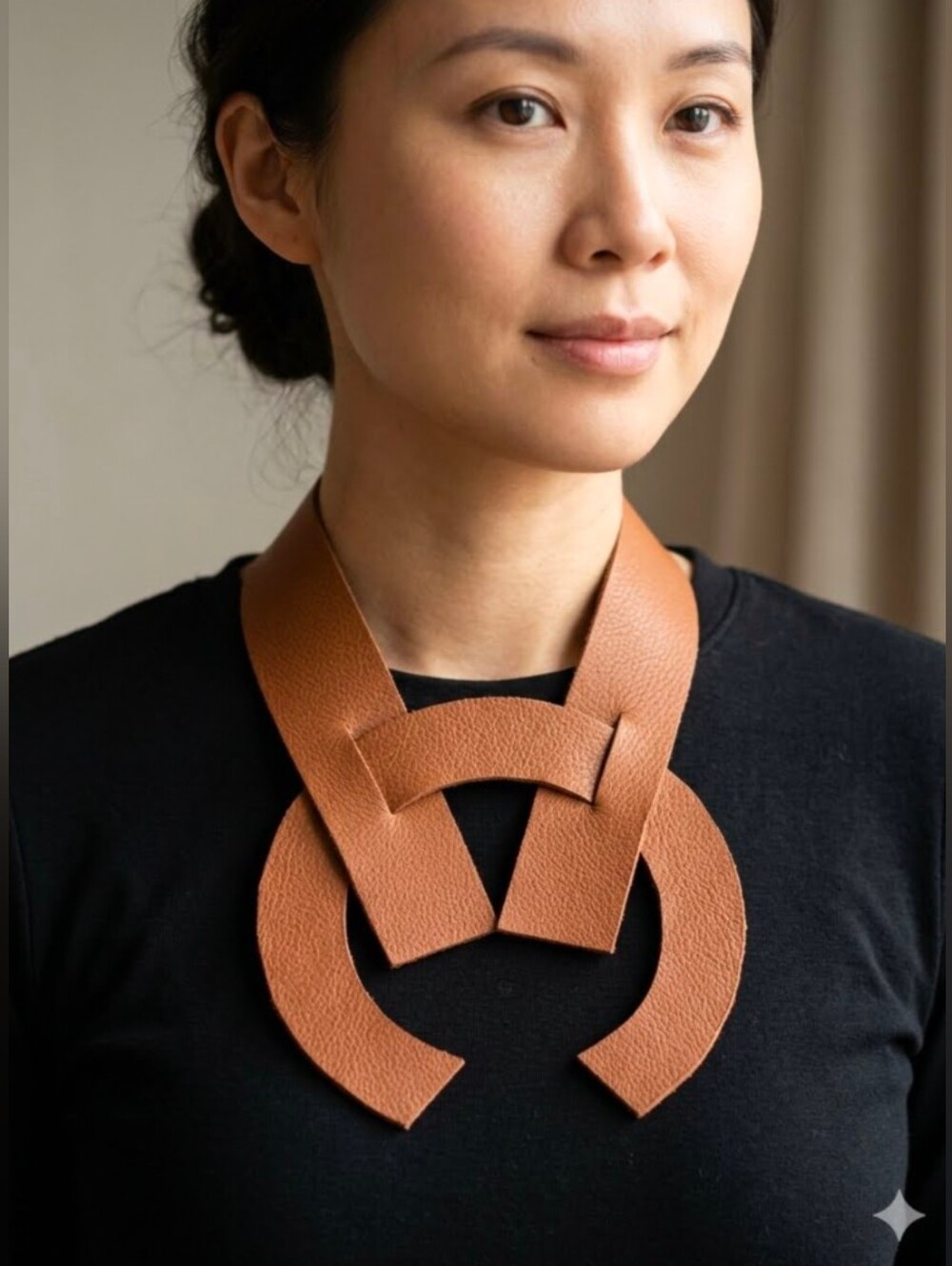 Handmade Genuine Leather Avant Garde Warm Brown 16" Statement Necklace Choker